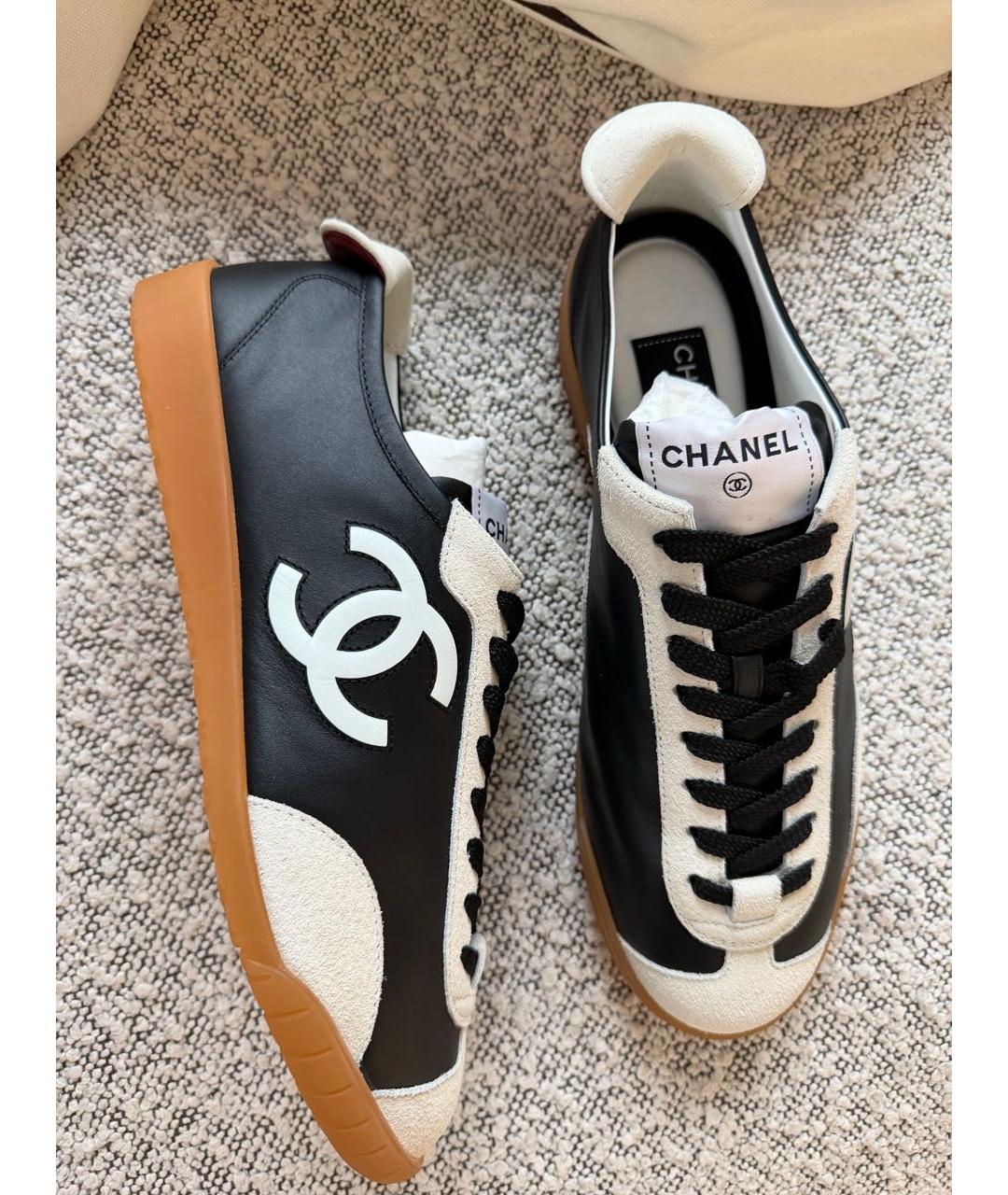 CHANEL Черные кожаные кроссовки, фото 5