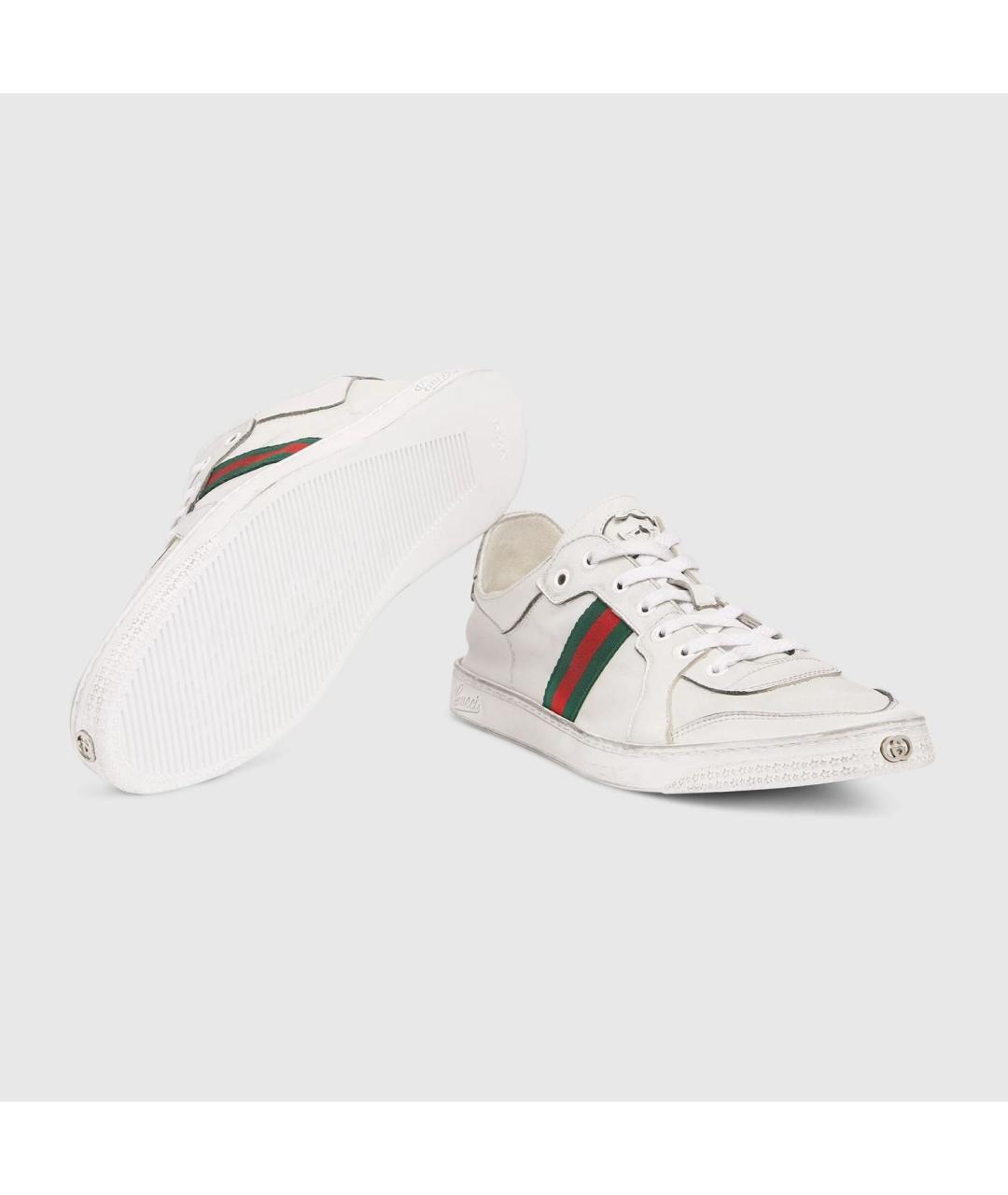 GUCCI Белые кожаные низкие кроссовки / кеды, фото 5