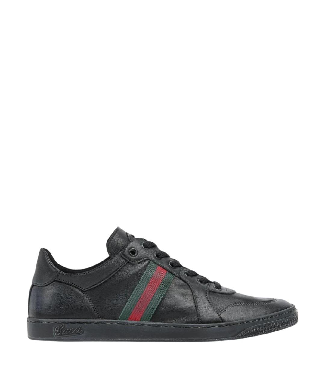 GUCCI Черные кожаные низкие кроссовки / кеды, фото 1