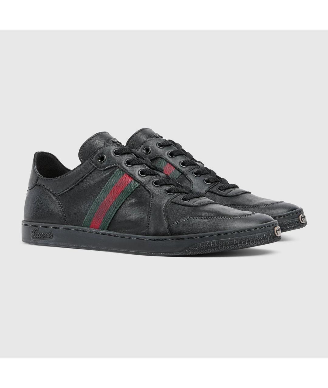 GUCCI Черные кожаные низкие кроссовки / кеды, фото 2