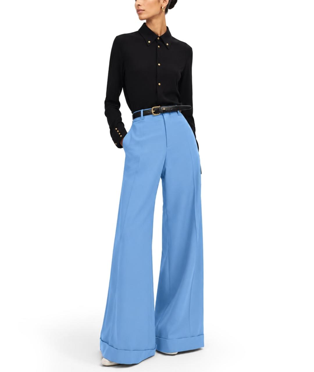 CELINE Голубые полиэстеровые прямые брюки, фото 2