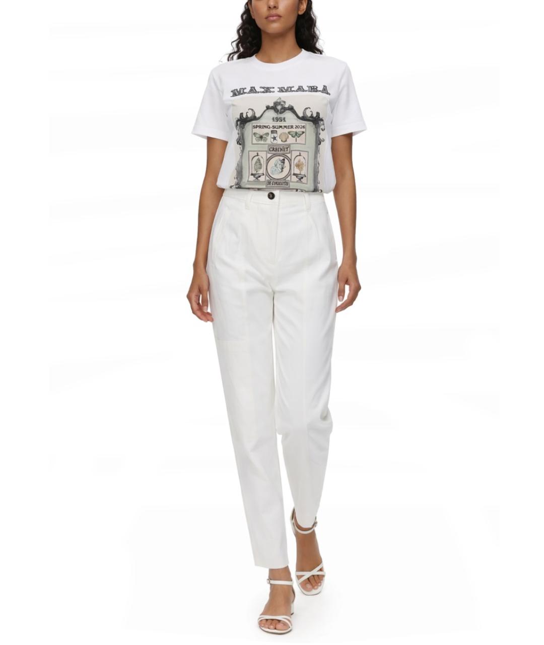 MAX MARA Белые хлопковые прямые брюки, фото 2
