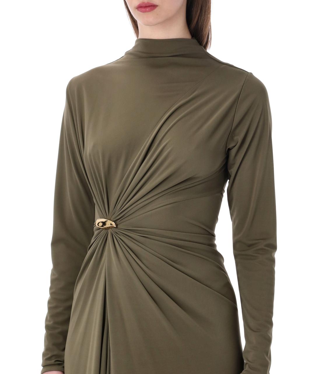 BOTTEGA VENETA Хаки вискозное коктейльное платье, фото 4