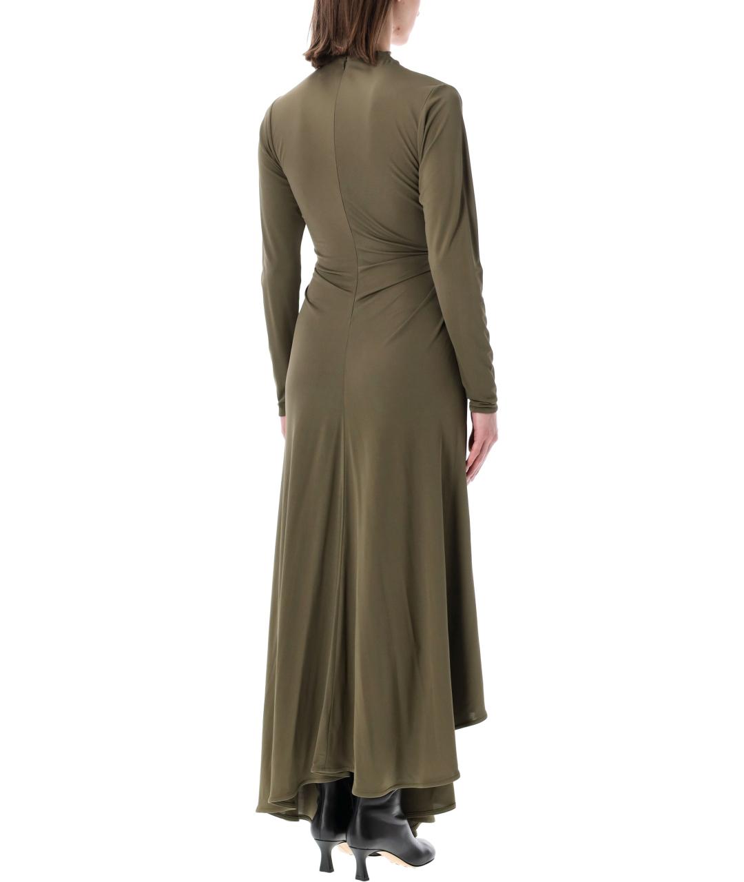 BOTTEGA VENETA Хаки вискозное коктейльное платье, фото 3