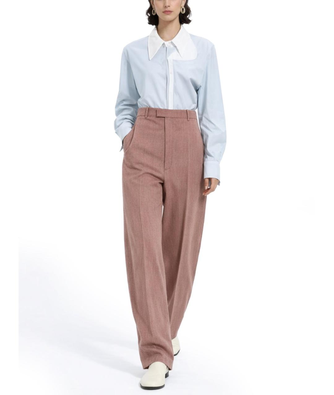 BOTTEGA VENETA Розовые шерстяные прямые брюки, фото 2