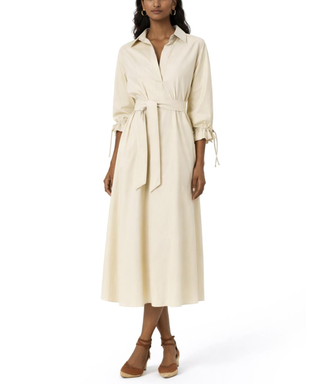MAX MARA Бежевое хлопковое повседневное платье, фото 2