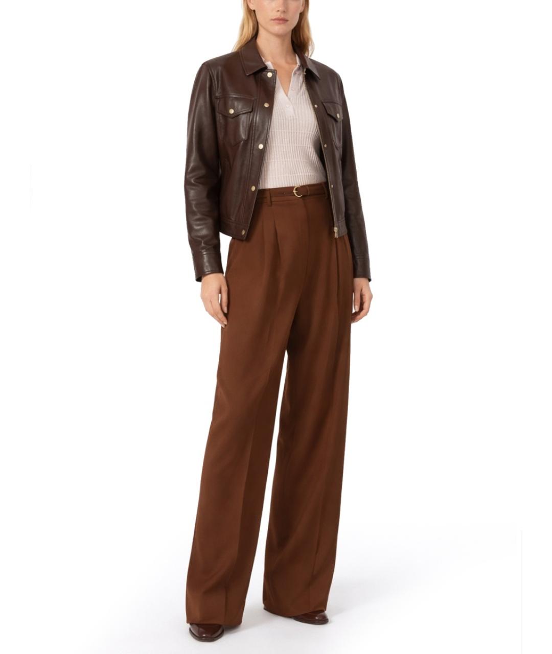 MAX MARA Коричневые шерстяные прямые брюки, фото 3