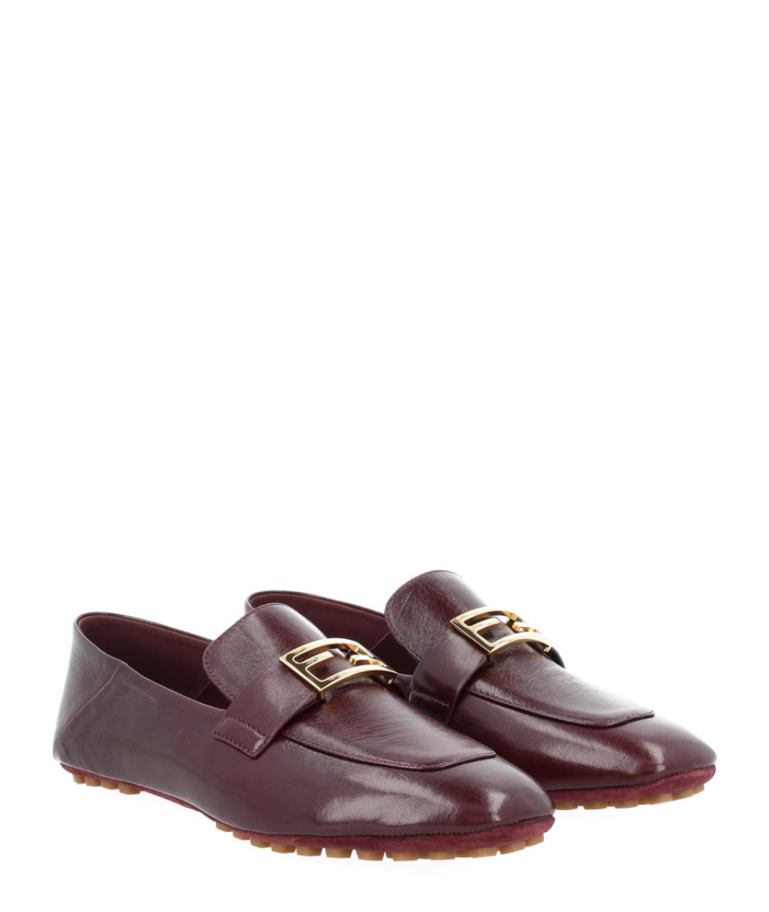 FENDI Бордовые кожаные лоферы, фото 2