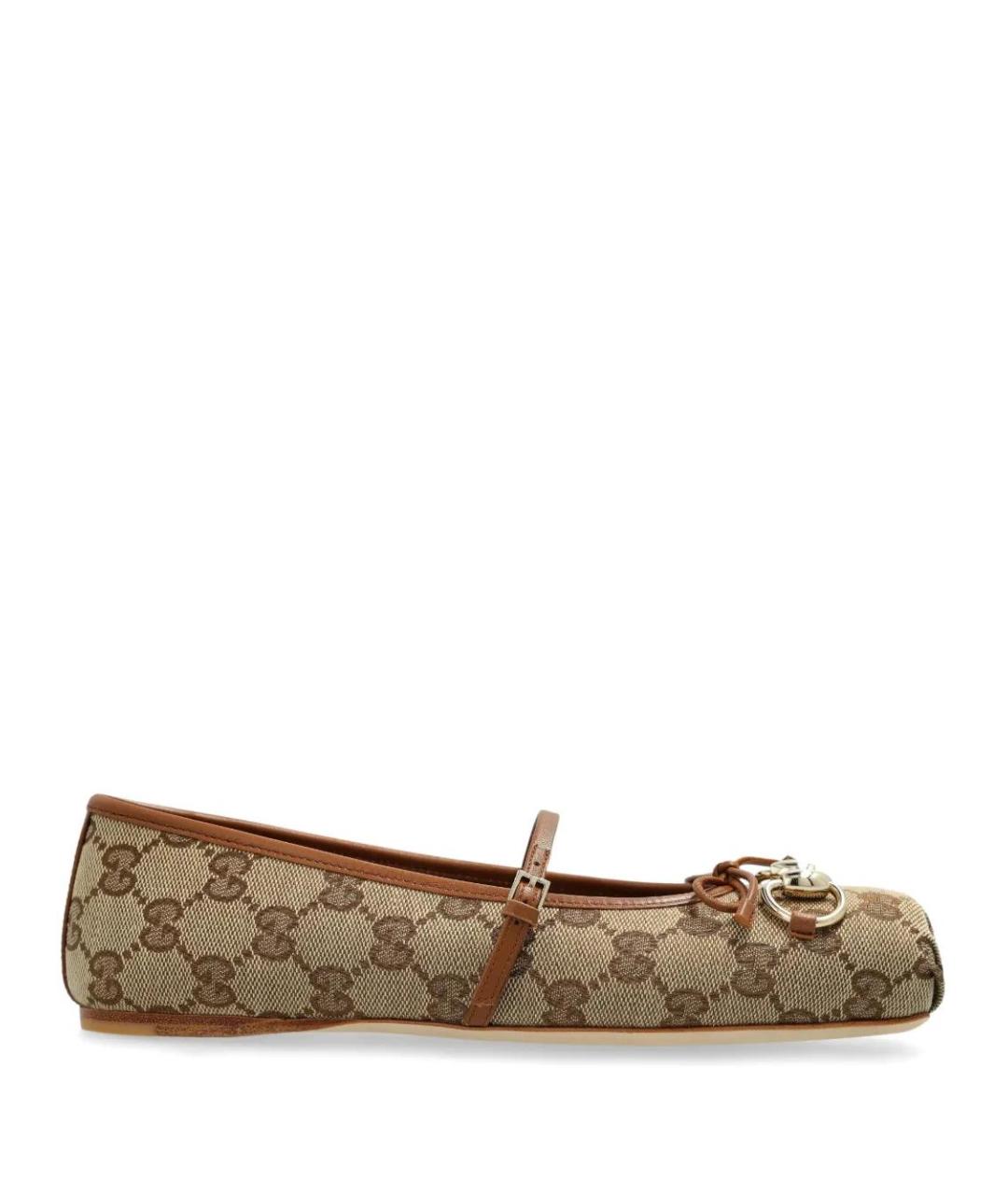 GUCCI Бежевые текстильные балетки, фото 1