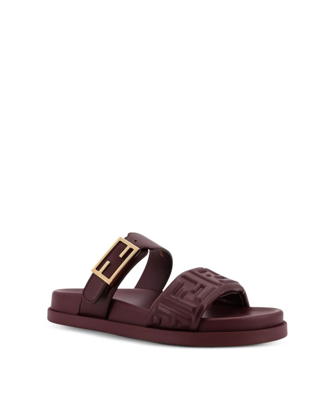 FENDI Бордовые кожаные сандалии, фото 2