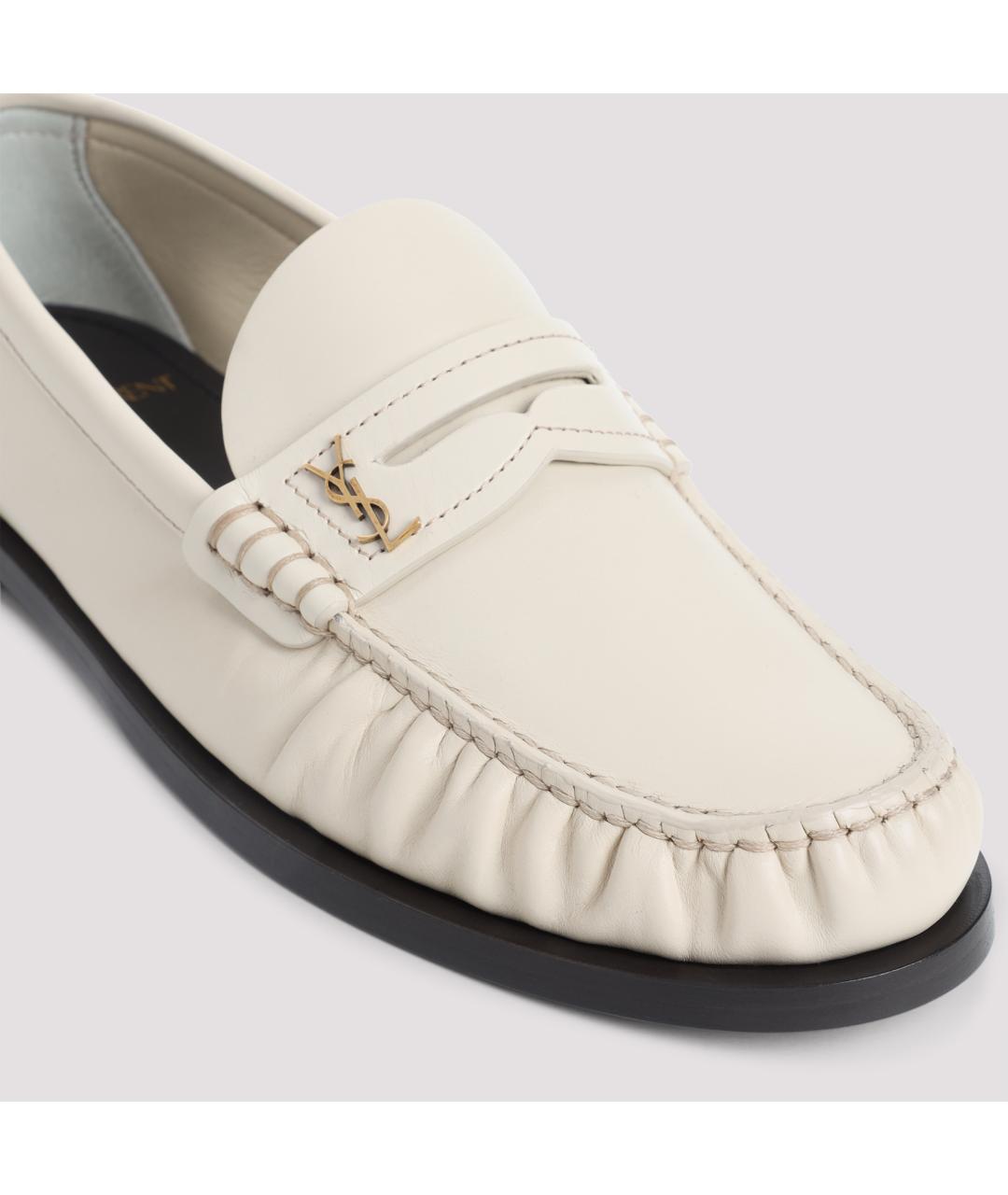 SAINT LAURENT Белые кожаные лоферы, фото 5