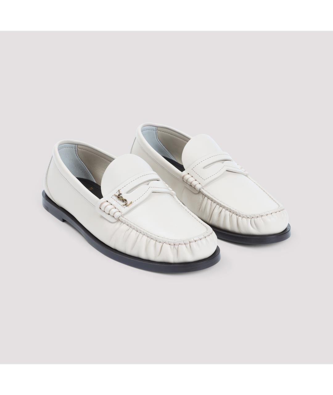 SAINT LAURENT Белые кожаные лоферы, фото 4