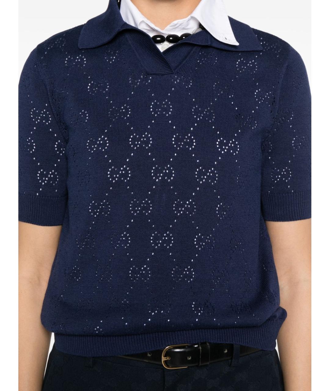 GUCCI Синяя шелковая футболка, фото 3