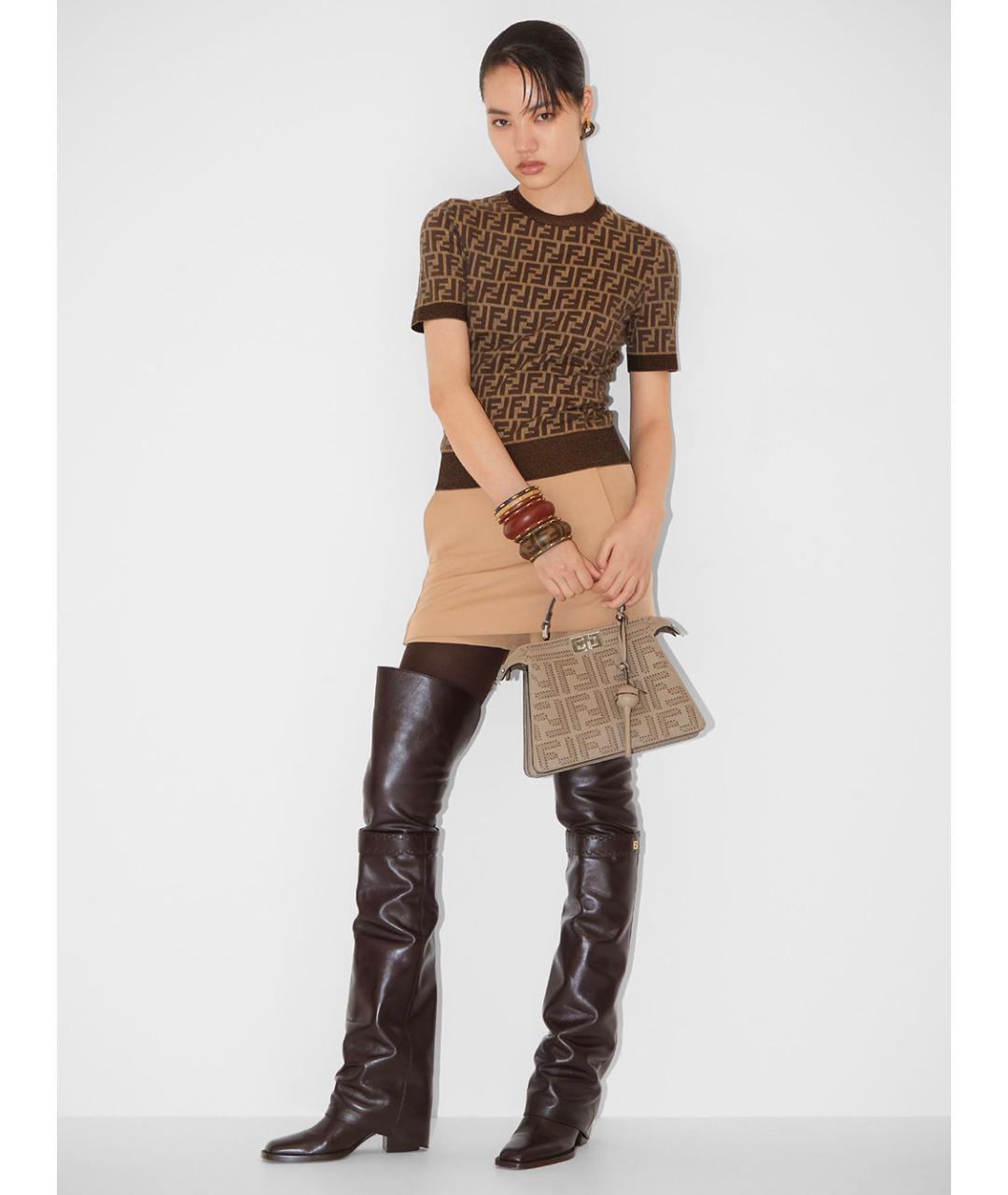 FENDI Коричневая хлопковая футболка, фото 2