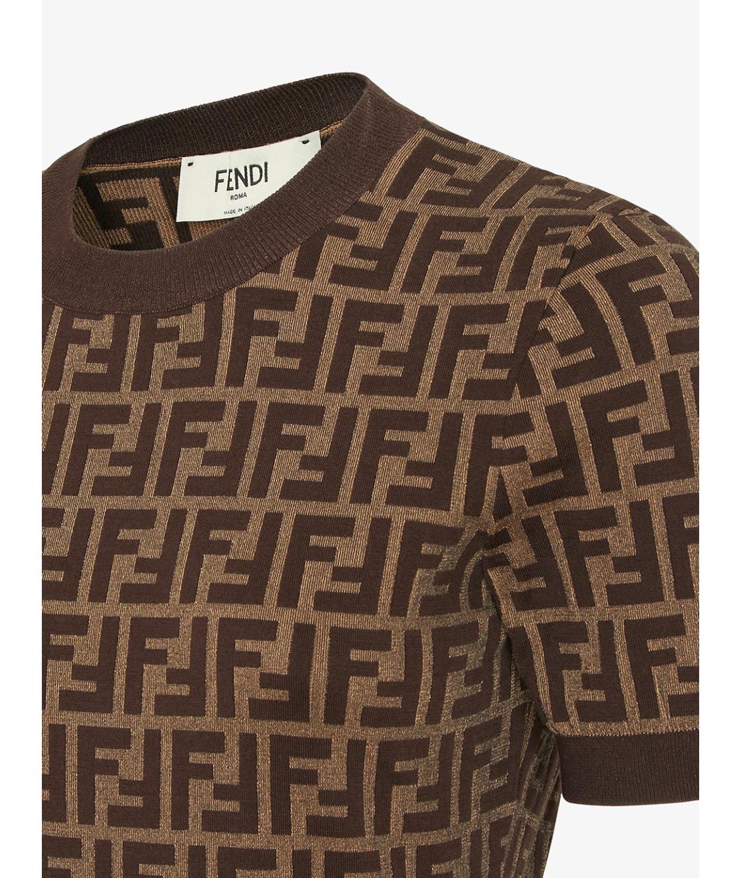 FENDI Коричневая хлопковая футболка, фото 4