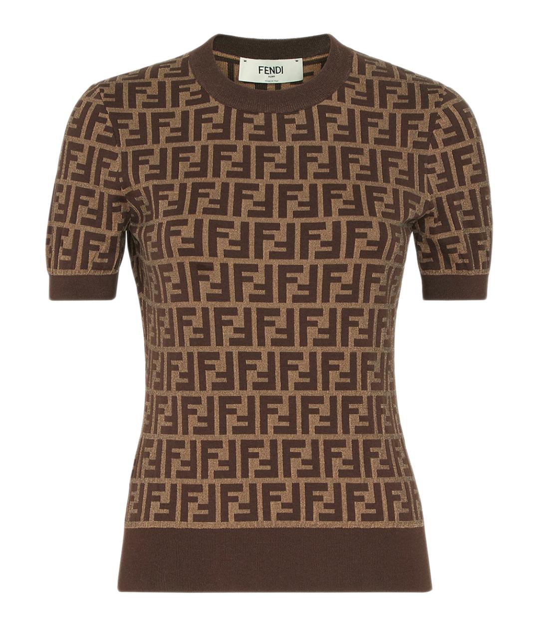 FENDI Коричневая хлопковая футболка, фото 1