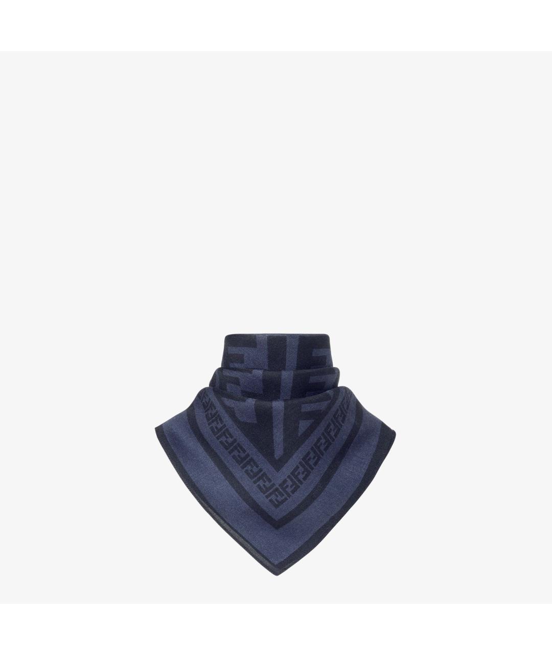 FENDI Синий шерстяной шарф, фото 3
