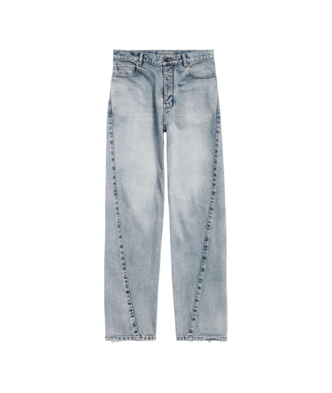BALENCIAGA Голубые хлопковые прямые джинсы, фото 1