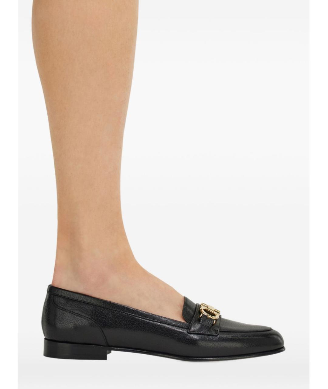 FERRAGAMO Черные кожаные лоферы, фото 3