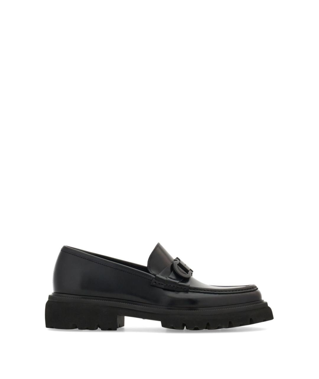 FERRAGAMO Черные кожаные лоферы, фото 1