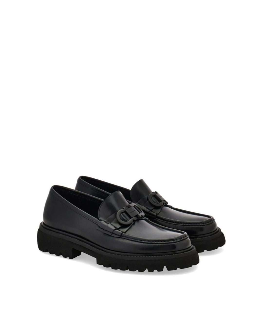 FERRAGAMO Черные кожаные лоферы, фото 3