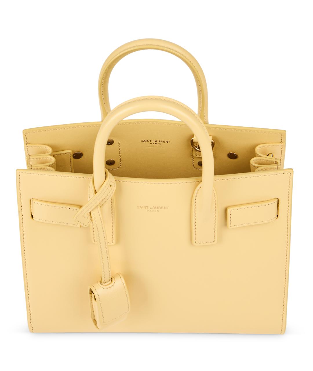 SAINT LAURENT Желтая кожаная сумка тоут, фото 5