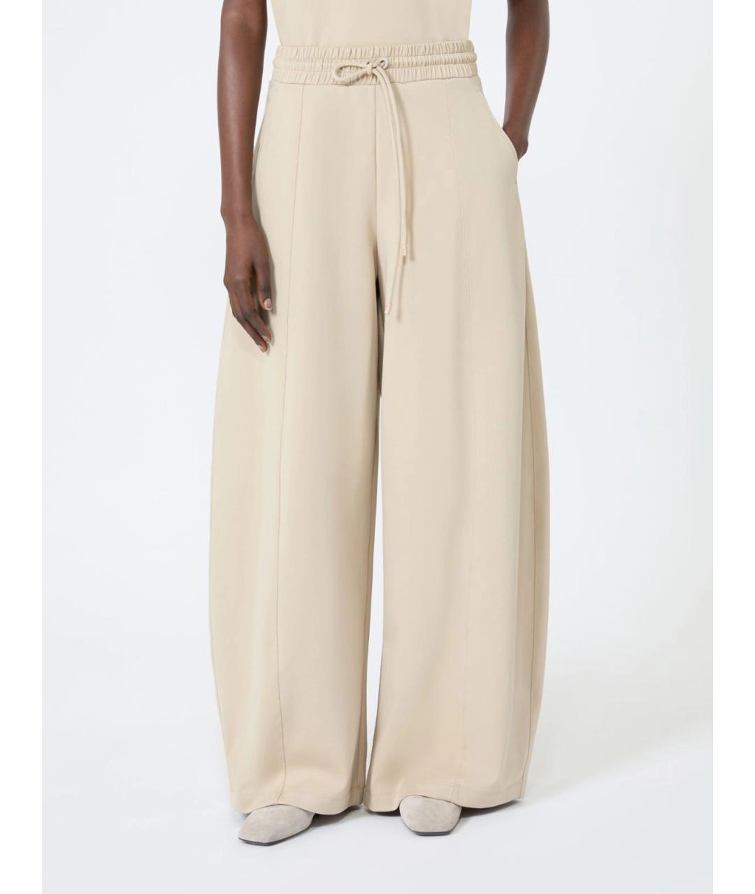 MAX MARA Бежевые хлопковые брюки широкие, фото 3