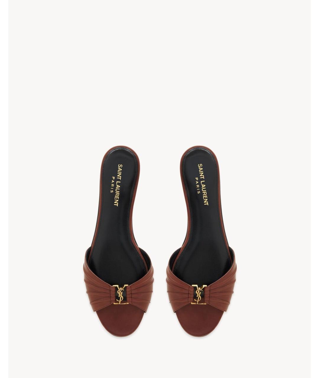 SAINT LAURENT Коричневые кожаные сандалии, фото 2