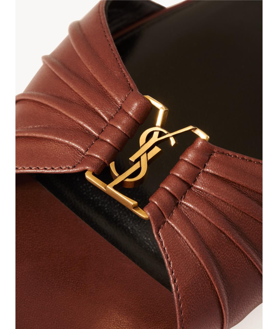 SAINT LAURENT Коричневые кожаные сандалии, фото 4
