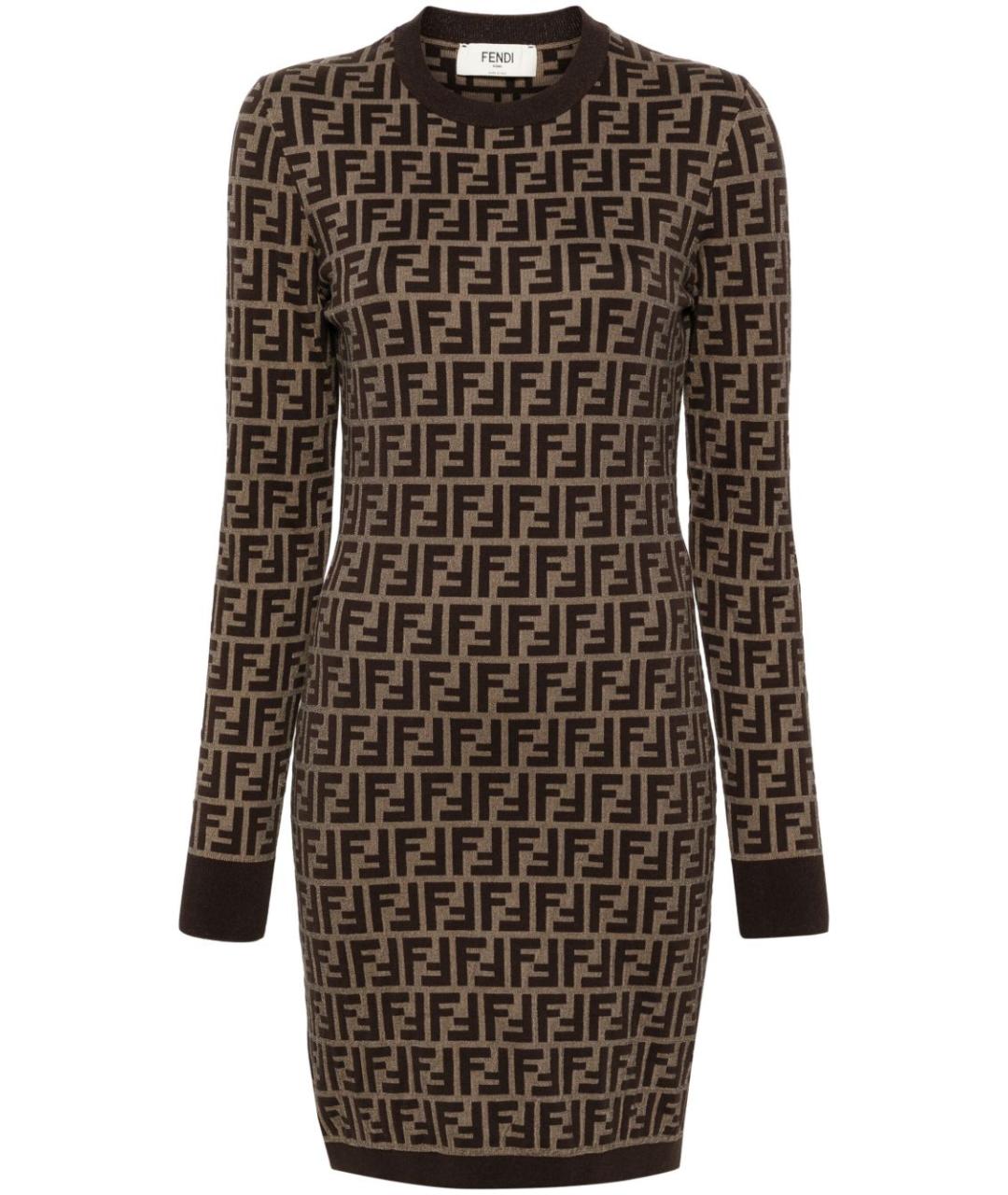 FENDI Коричневое шерстяное повседневное платье, фото 1