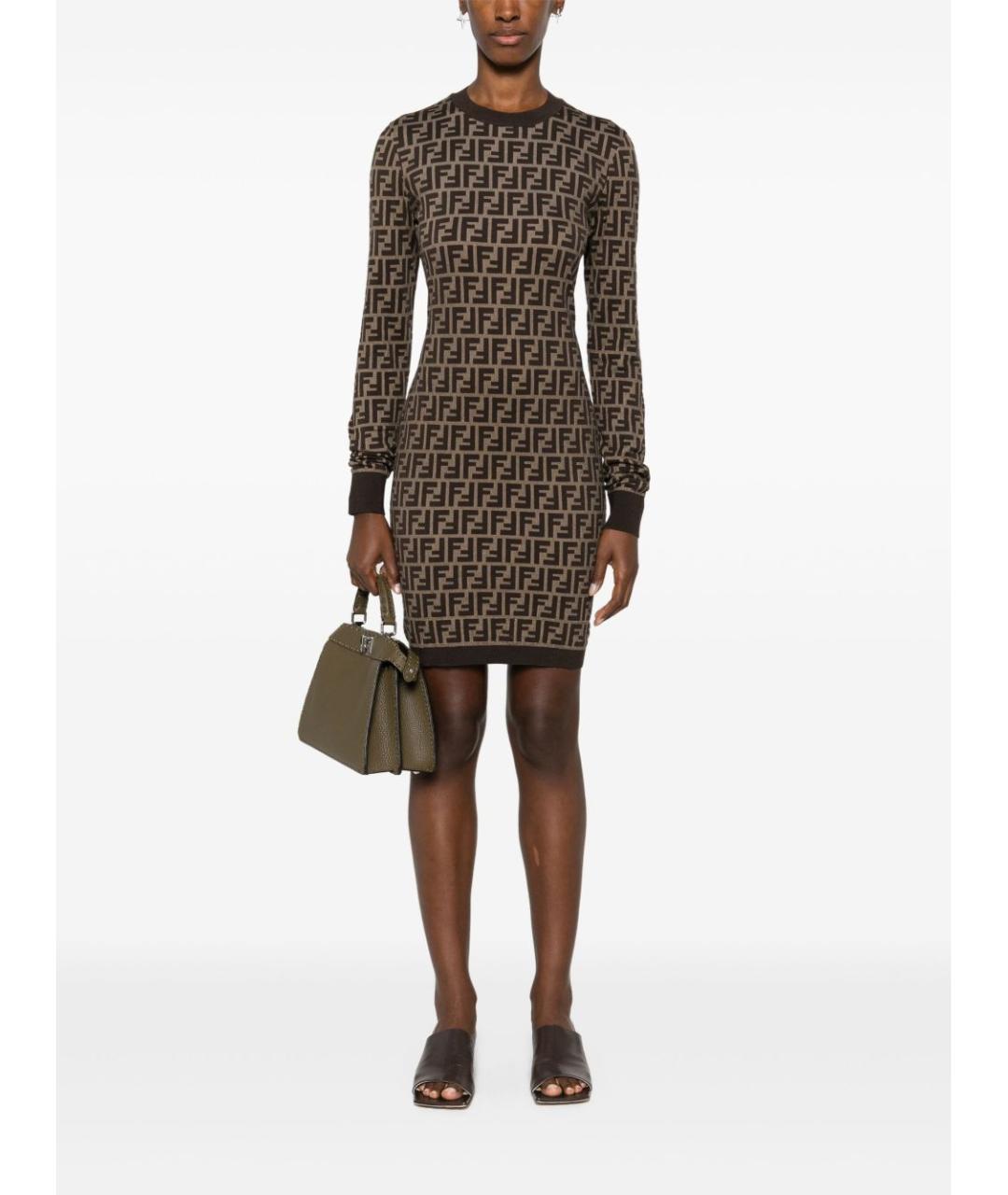 FENDI Коричневое шерстяное повседневное платье, фото 3