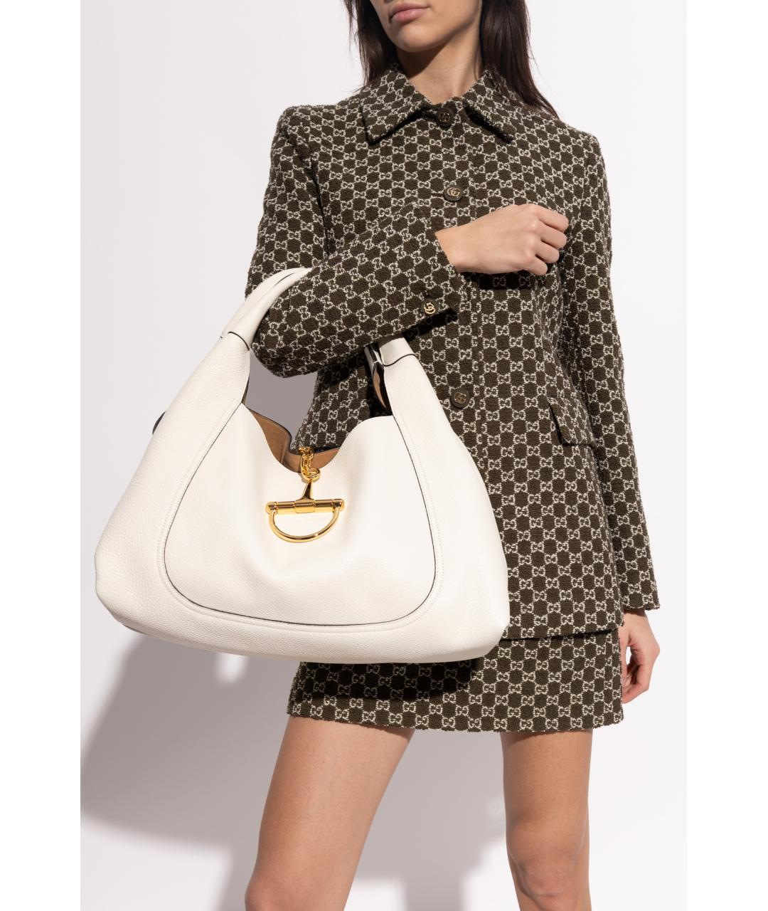 GUCCI Белая кожаная сумка тоут, фото 8