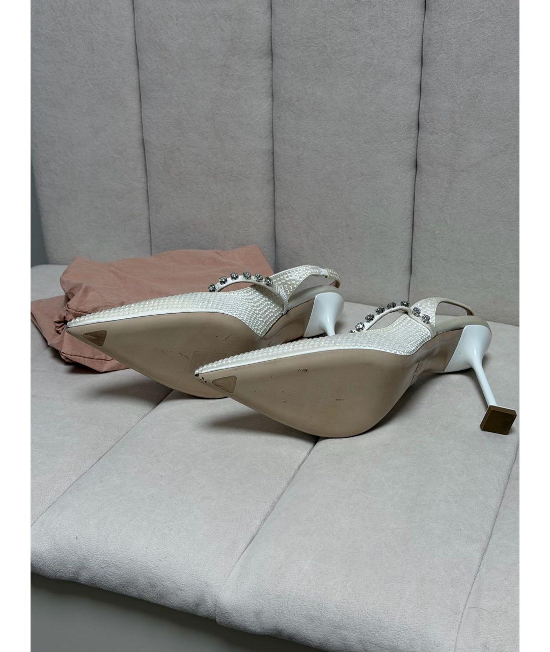 MIU MIU Белые кожаные свадебные туфли на высоком каблуке, фото 7
