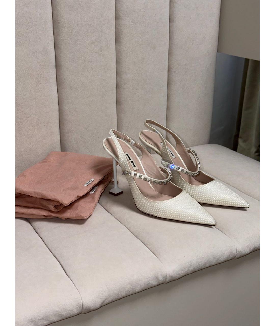 MIU MIU Белые кожаные свадебные туфли на высоком каблуке, фото 6