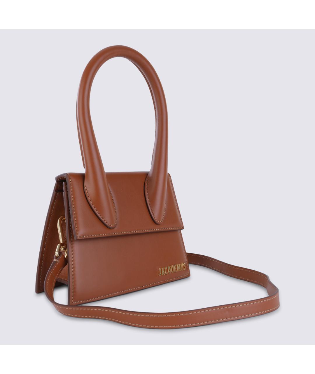 JACQUEMUS Коричневая кожаная сумка с короткими ручками, фото 3