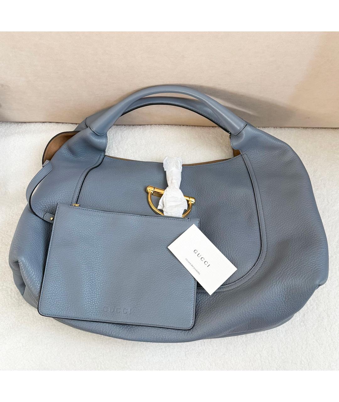GUCCI Голубая кожаная сумка тоут, фото 5