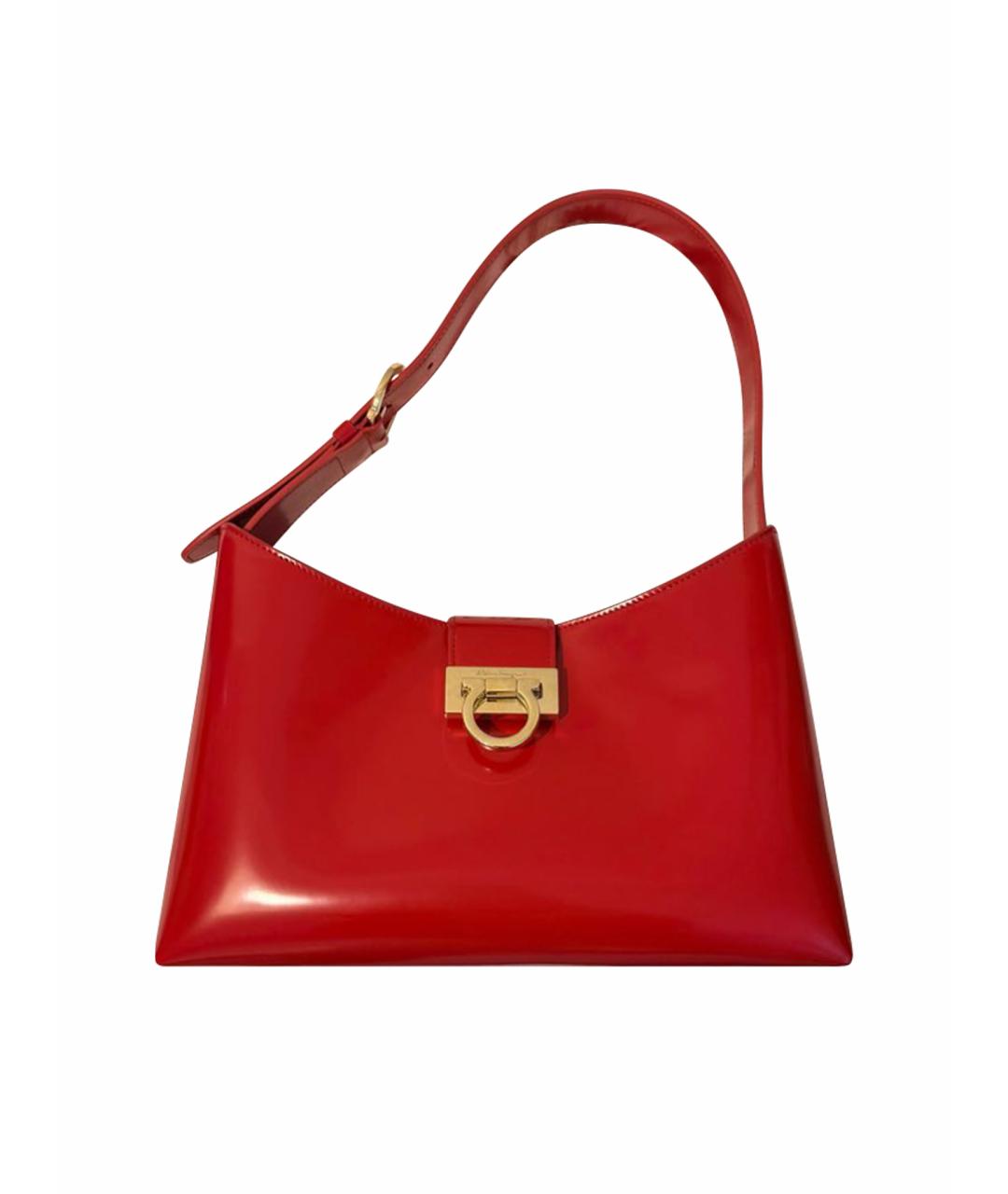 FERRAGAMO Красная сумка с короткими ручками из лакированной кожи, фото 1