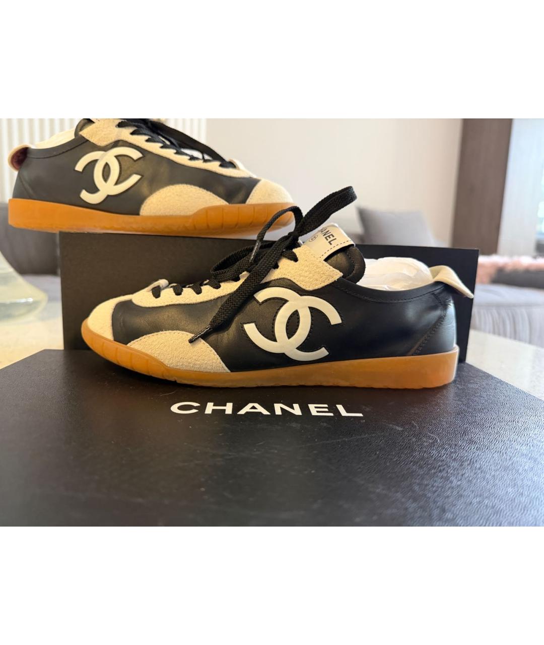 CHANEL Черные кожаные кеды, фото 9