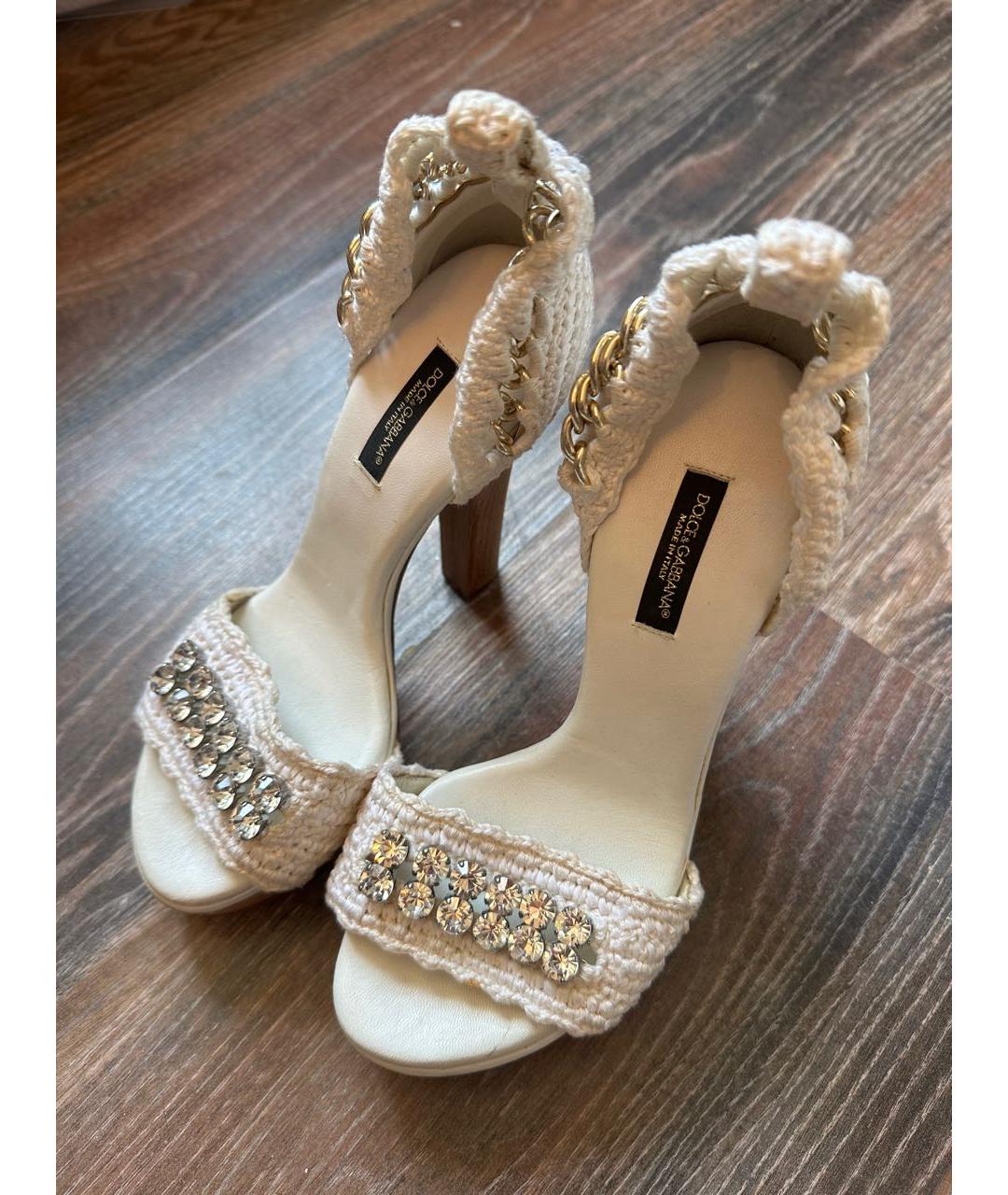 DOLCE&GABBANA Белые кожаные босоножки, фото 2
