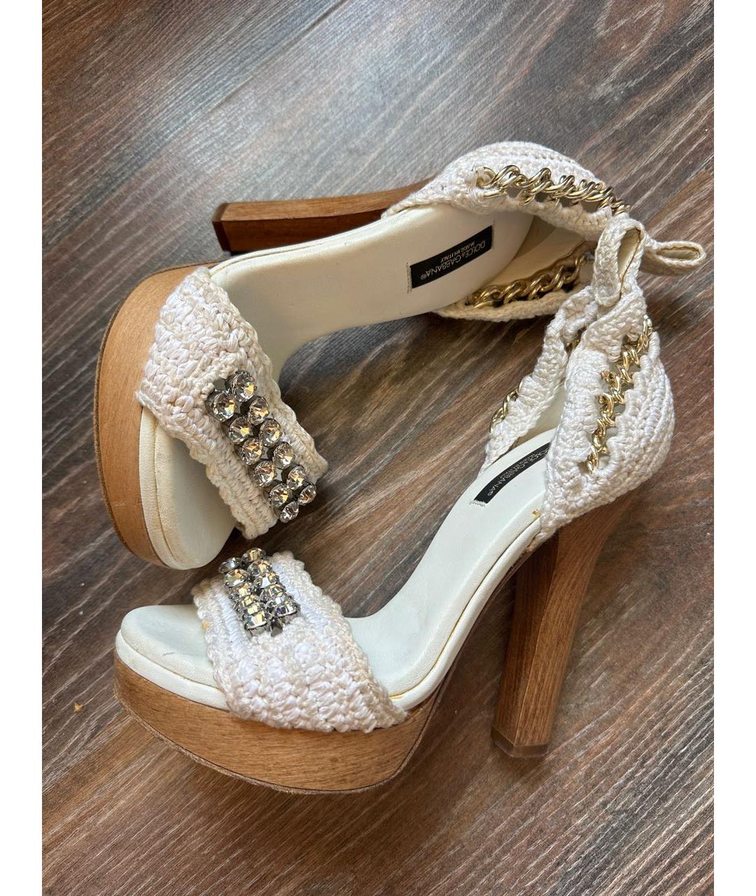 DOLCE&GABBANA Белые кожаные босоножки, фото 8