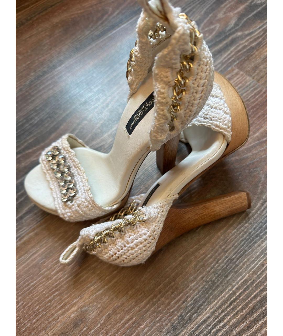 DOLCE&GABBANA Белые кожаные босоножки, фото 5