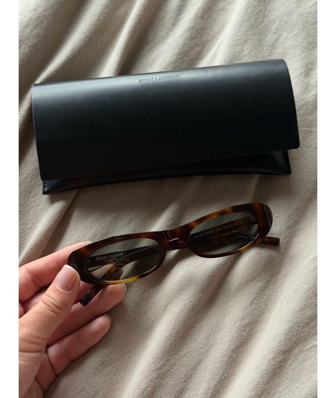 SAINT LAURENT Коричневые пластиковые солнцезащитные очки, фото 5