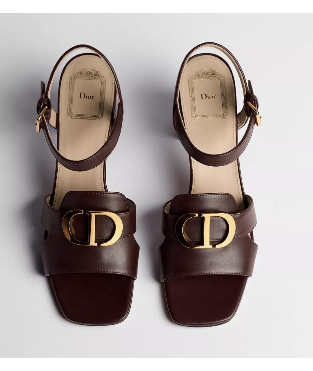 CHRISTIAN DIOR Коричневые кожаные сандалии, фото 4