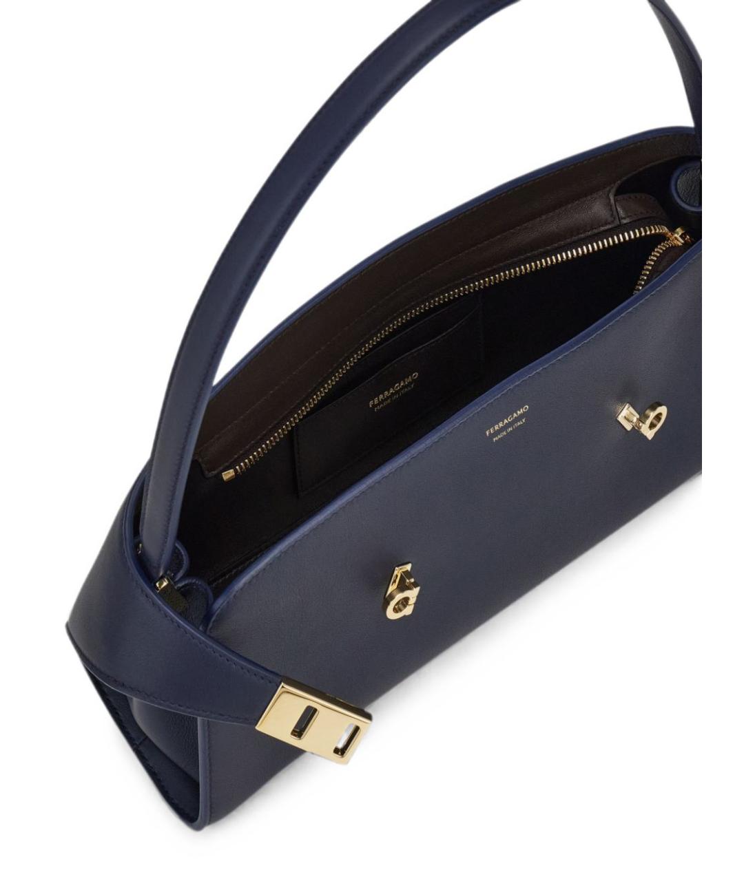 FERRAGAMO Темно-синяя кожаная сумка через плечо, фото 5