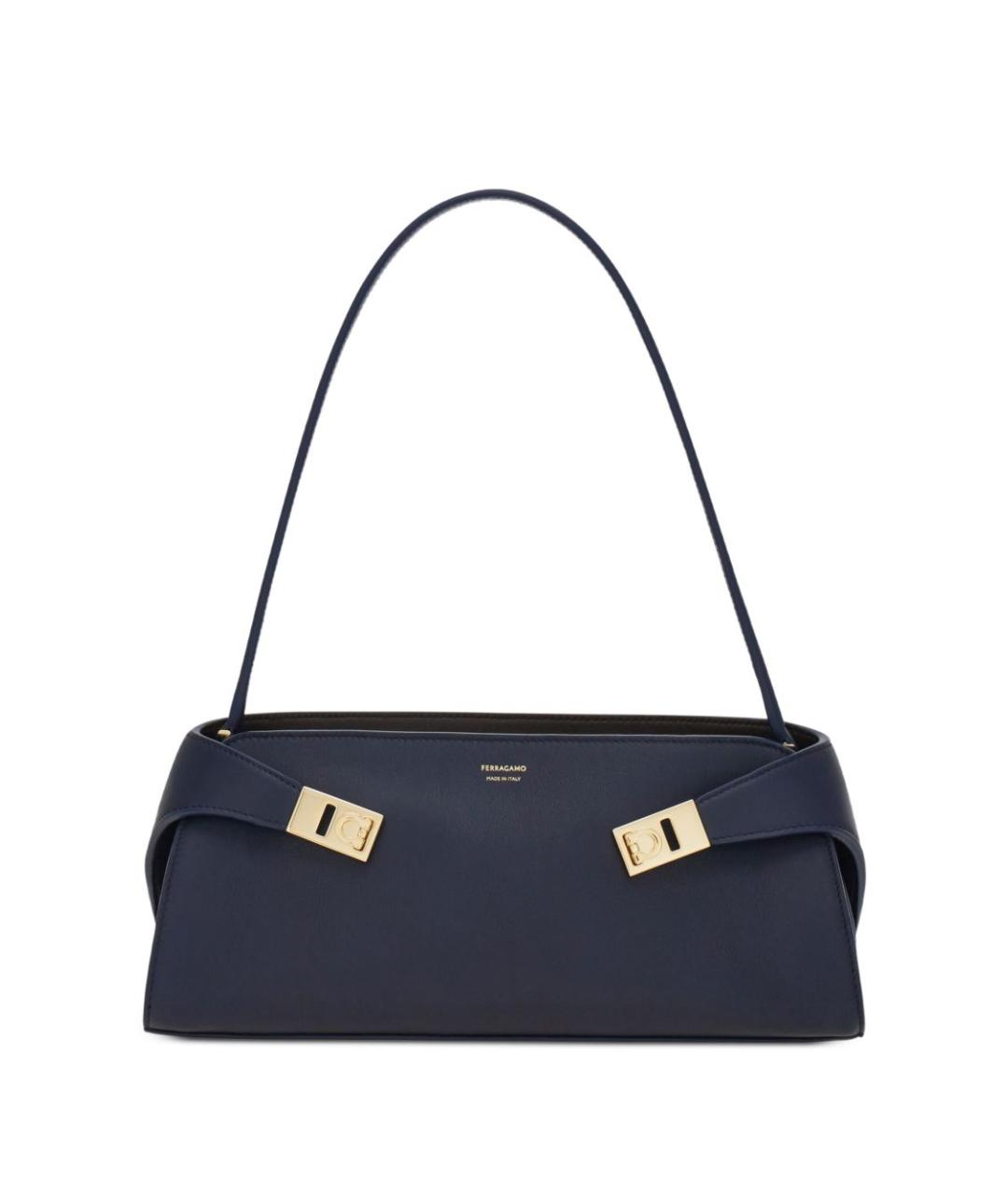 FERRAGAMO Темно-синяя кожаная сумка через плечо, фото 1