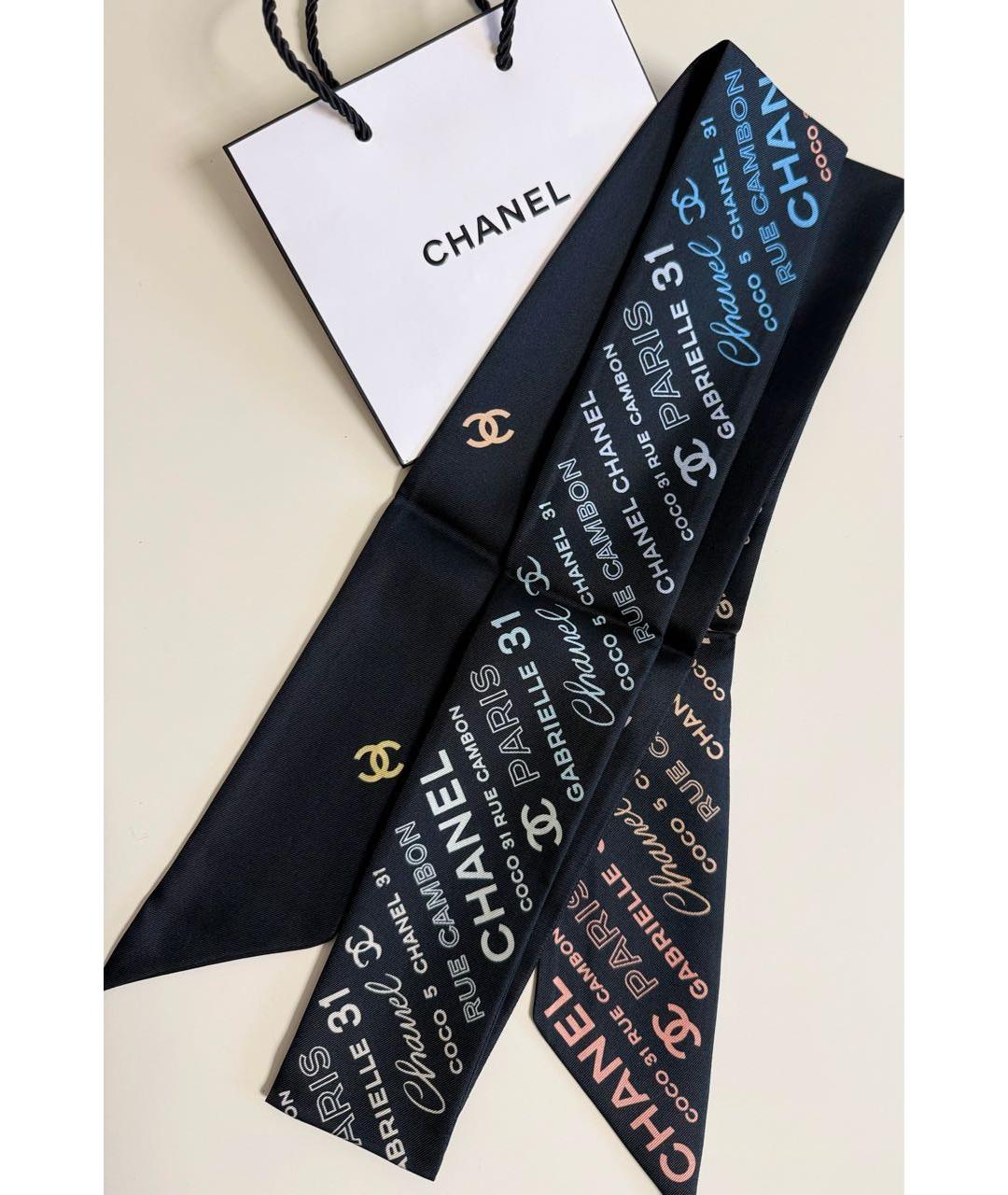 CHANEL Темно-синий шелковый шарф, фото 5