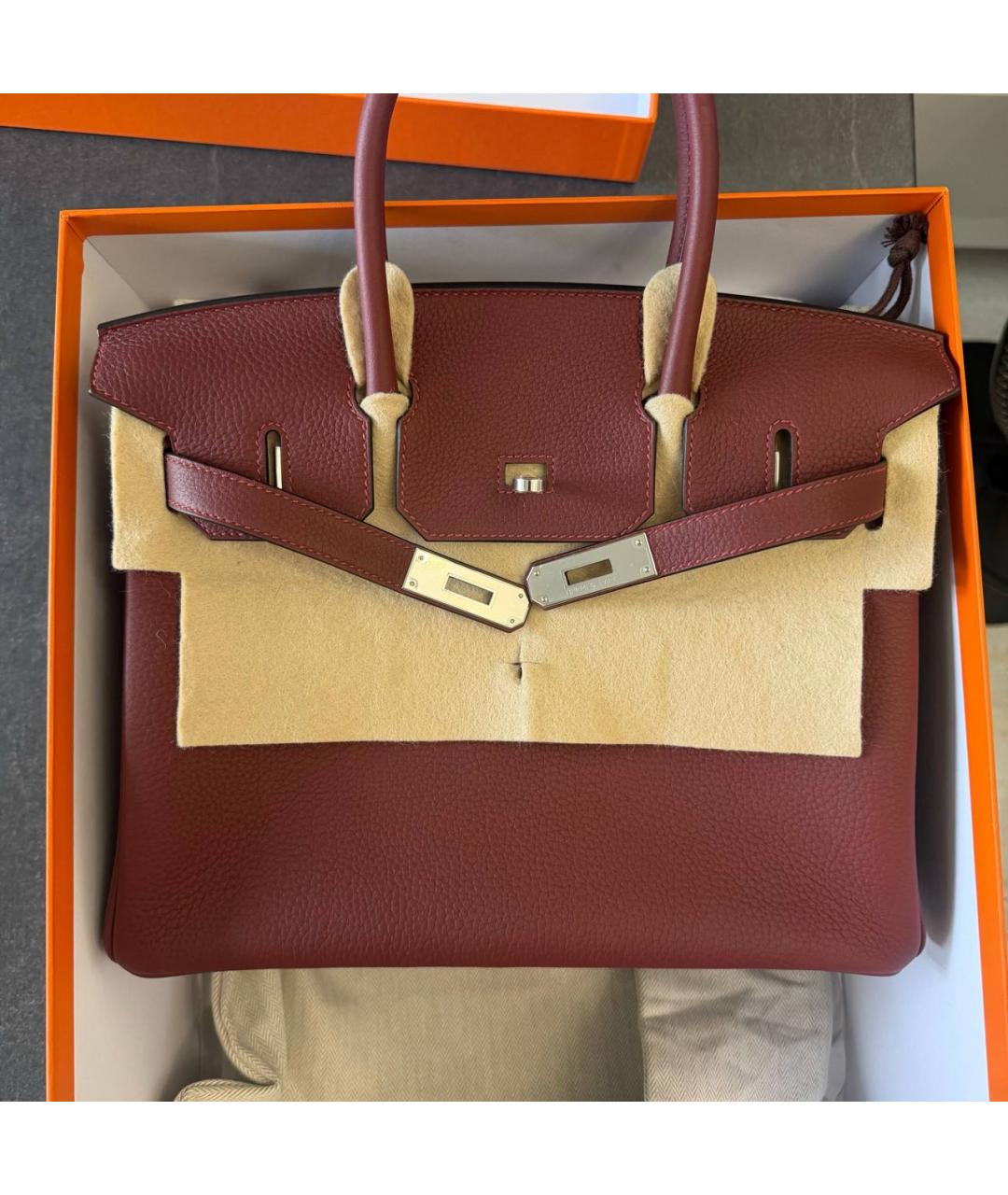 HERMES Бордовая кожаная сумка с короткими ручками, фото 5