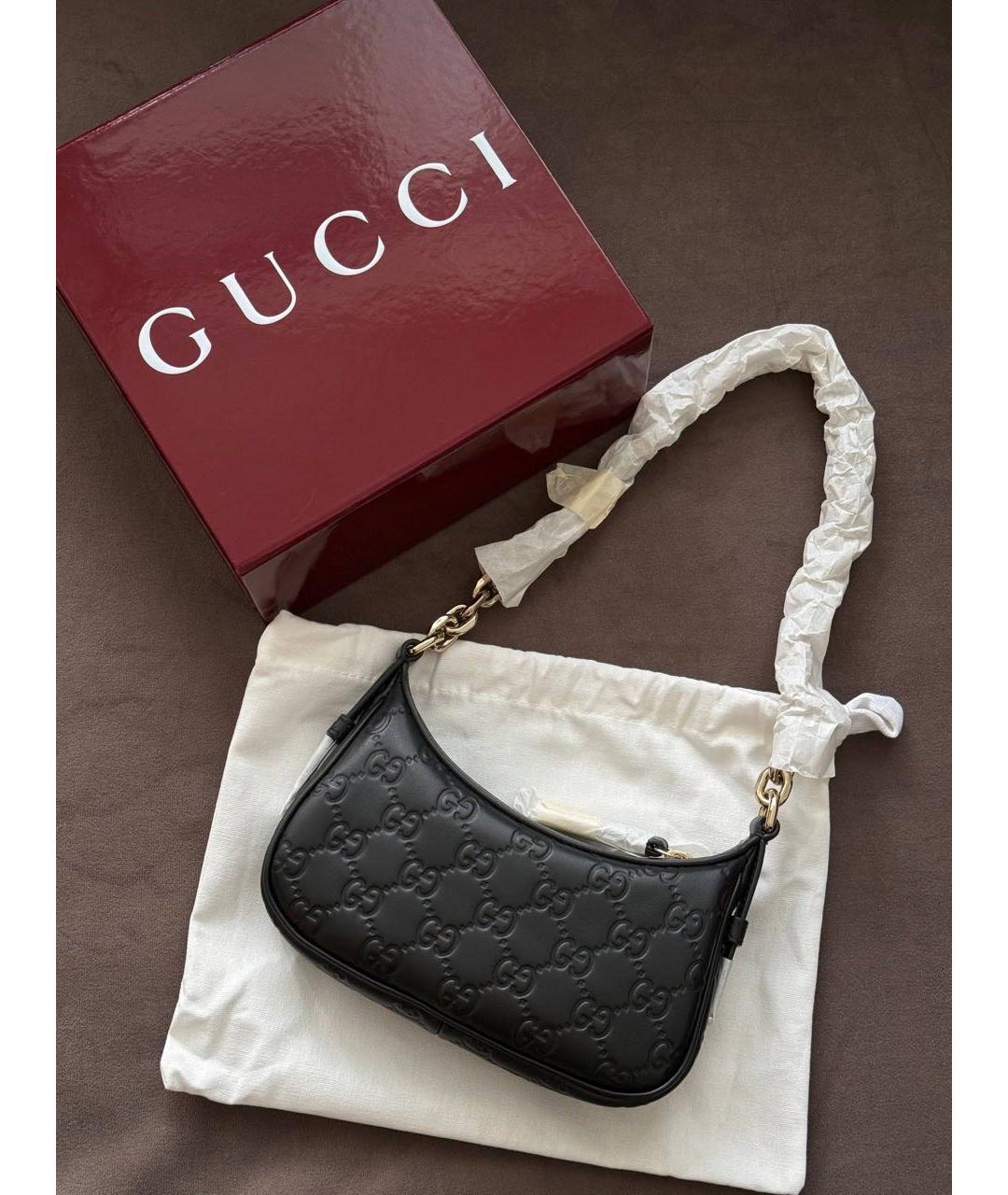GUCCI Черная кожаная сумка с короткими ручками, фото 4