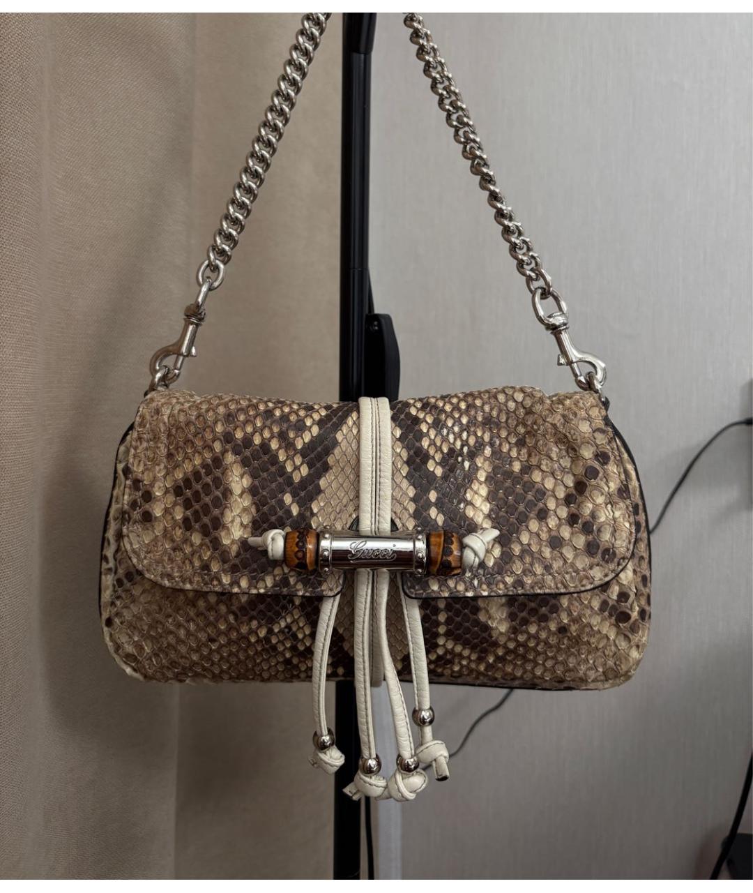 GUCCI Коричневая сумка через плечо из кожи питона, фото 9