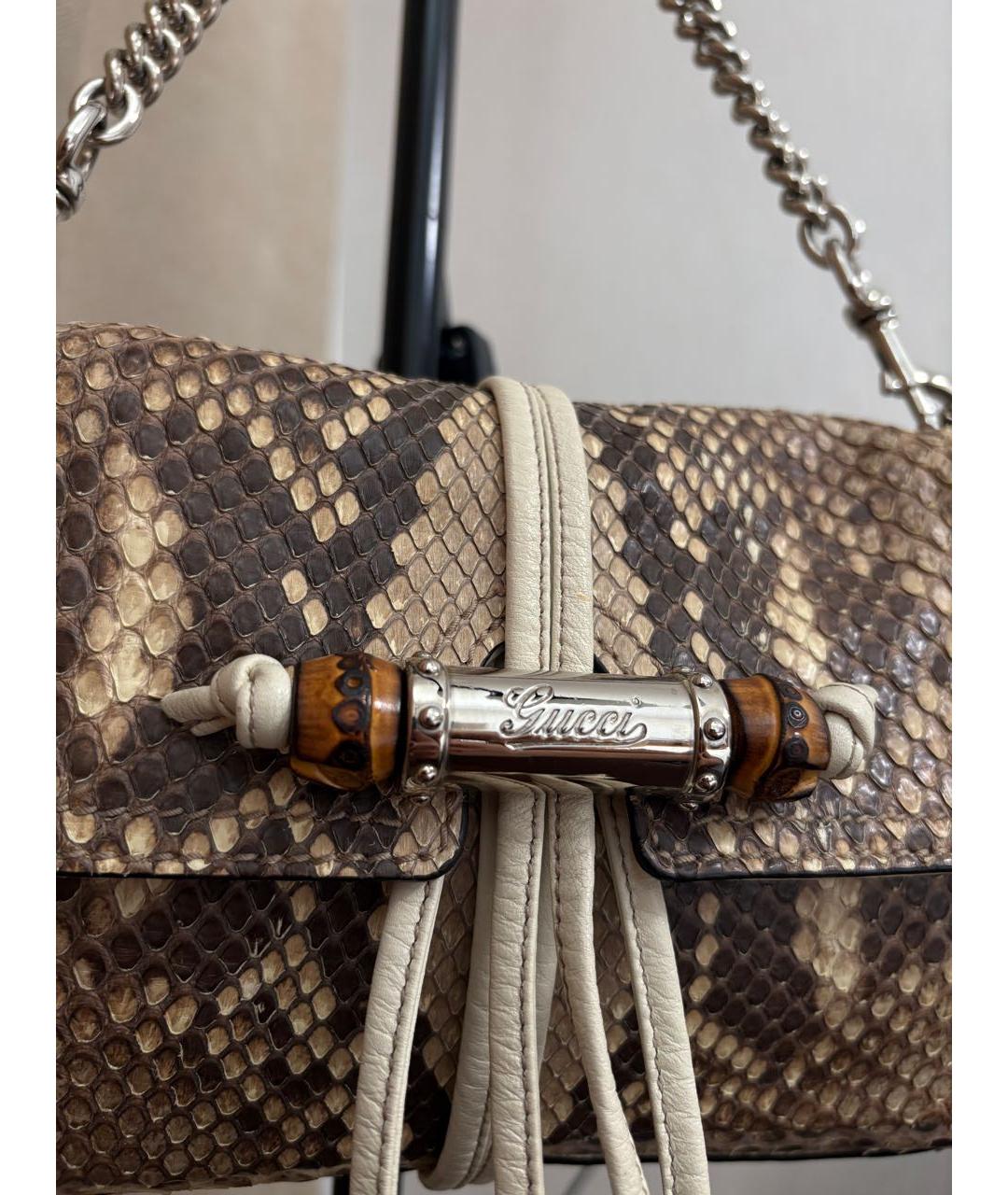 GUCCI Коричневая сумка через плечо из кожи питона, фото 2